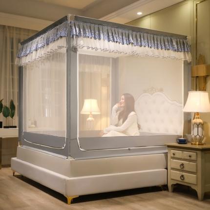 91家纺网 家纺一手货源 找家纺 迷仙巢 2022新款三开门坐床蚊帐-B20相思 相思-高级灰