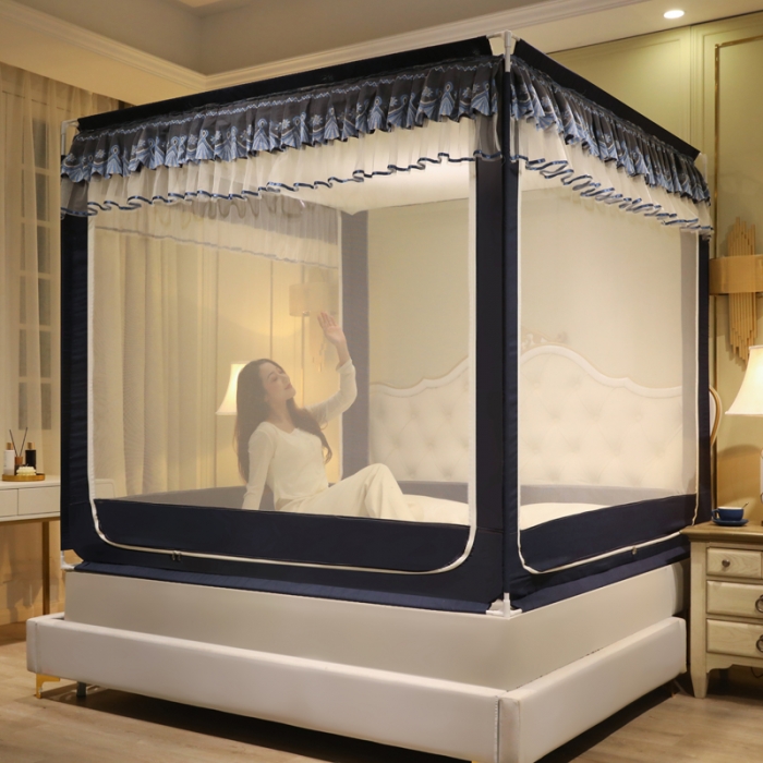 91家纺网 家纺一手货源 找家纺 迷仙巢 2022新款三开门坐床蚊帐-B20相思 相思-藏青