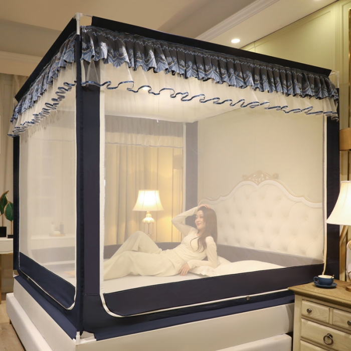 91家纺网 家纺一手货源 找家纺 迷仙巢 2022新款三开门坐床蚊帐-B20相思 相思-藏青