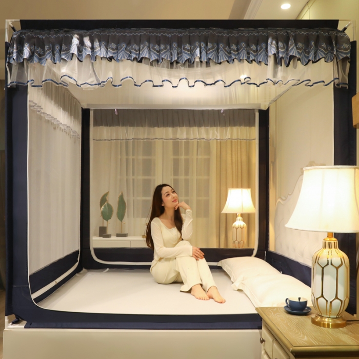 91家纺网 家纺一手货源 找家纺 迷仙巢 2022新款三开门坐床蚊帐-B20相思 相思-藏青