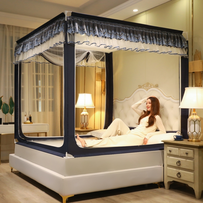 91家纺网 家纺一手货源 找家纺 迷仙巢 2022新款三开门坐床蚊帐-B20相思 相思-藏青