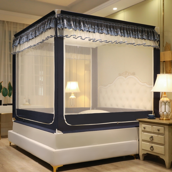 91家纺网 家纺一手货源 找家纺 迷仙巢 2022新款三开门坐床蚊帐-B20相思 相思-藏青