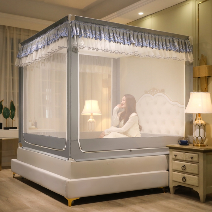 91家纺网 家纺一手货源 找家纺 迷仙巢 2022新款三开门坐床蚊帐-B20相思 相思-高级灰