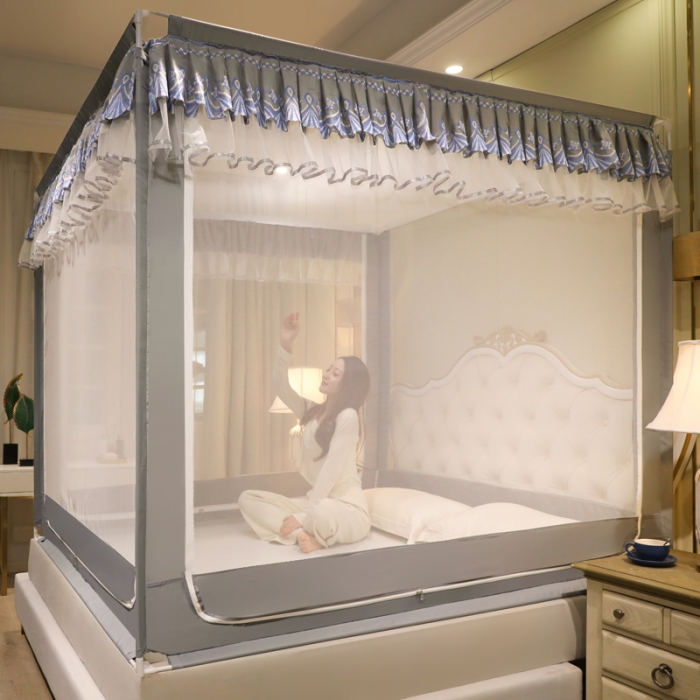 91家纺网 家纺一手货源 找家纺 迷仙巢 2022新款三开门坐床蚊帐-B20相思 相思-高级灰