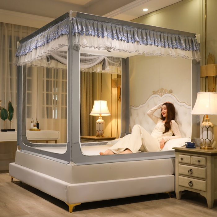 91家纺网 家纺一手货源 找家纺 迷仙巢 2022新款三开门坐床蚊帐-B20相思 相思-高级灰