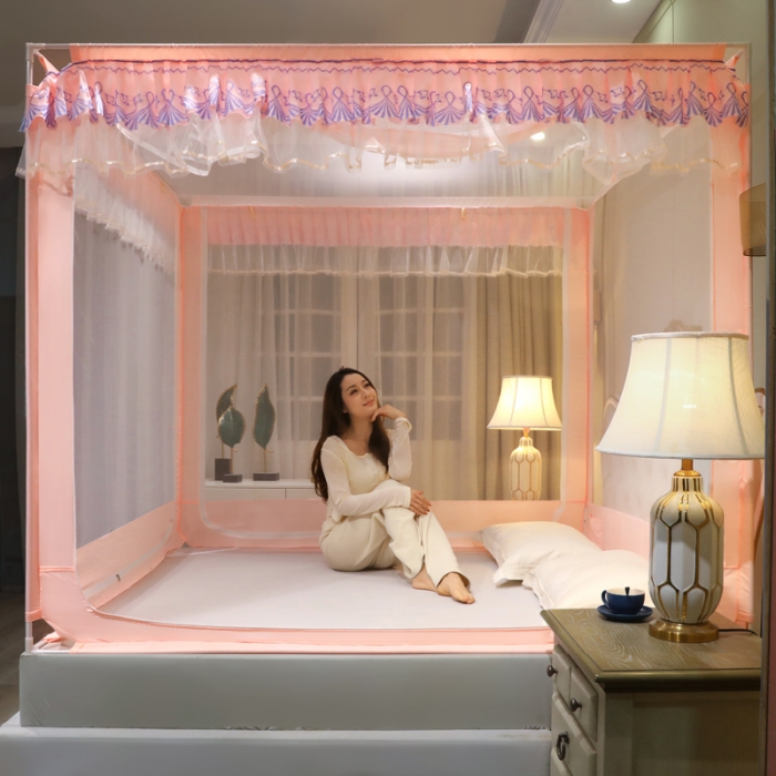 91家纺网 家纺一手货源 找家纺 迷仙巢 2022新款三开门坐床蚊帐-B20相思 相思-玉色