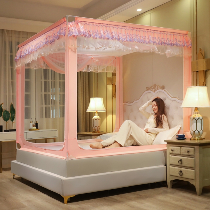 91家纺网 家纺一手货源 找家纺 迷仙巢 2022新款三开门坐床蚊帐-B20相思 相思-玉色