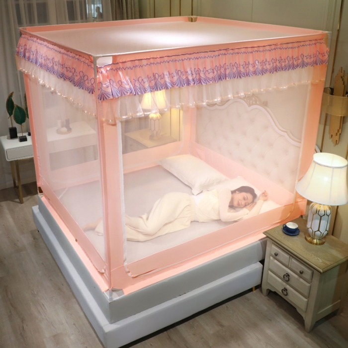 91家纺网 家纺一手货源 找家纺 迷仙巢 2022新款三开门坐床蚊帐-B20相思 相思-玉色