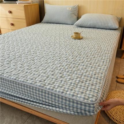 91家纺网 家纺一手货源 找家纺 喜居2023年新款A类色织纯棉大豆纤维床笠 蓝小格