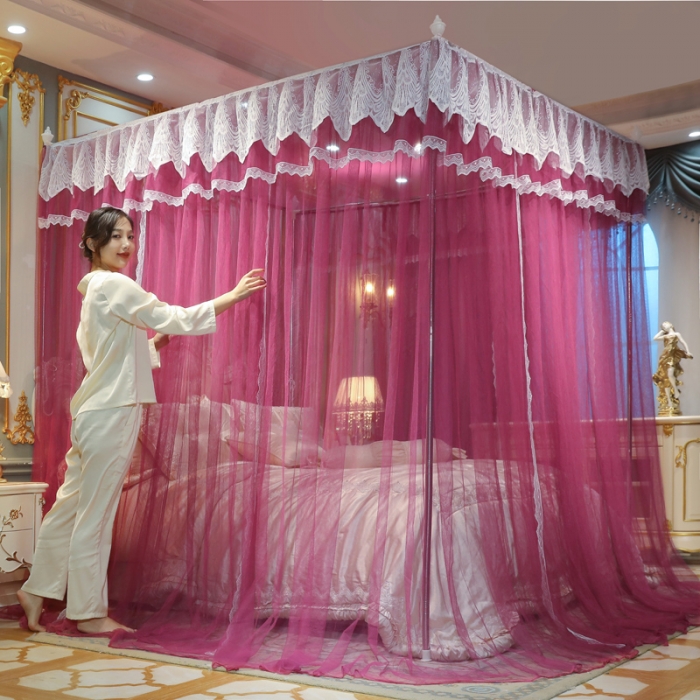 91家纺网 家纺一手货源 找家纺 迷仙巢2022新款三开门落地式蚊帐-A30锦绣 锦绣-豆沙