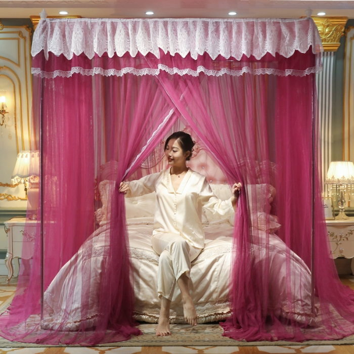 91家纺网 家纺一手货源 找家纺 迷仙巢2022新款三开门落地式蚊帐-A30锦绣 锦绣-豆沙