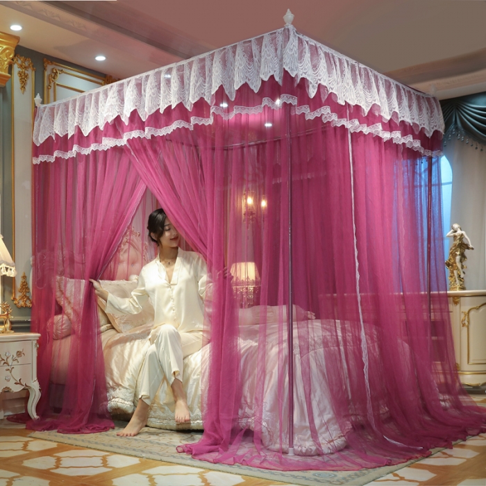 91家纺网 家纺一手货源 找家纺 迷仙巢2022新款三开门落地式蚊帐-A30锦绣 锦绣-豆沙