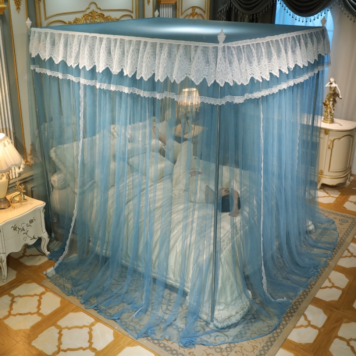 91家纺网 家纺一手货源 找家纺 迷仙巢2022新款三开门落地式蚊帐-A30锦绣 锦绣-海藻蓝