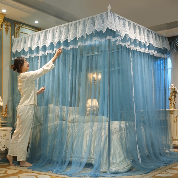 91家纺网 家纺一手货源 找家纺 迷仙巢2022新款三开门落地式蚊帐-A30锦绣 锦绣-海藻蓝