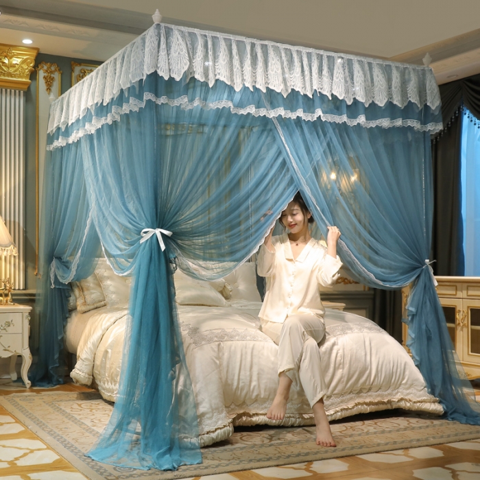 91家纺网 家纺一手货源 找家纺 迷仙巢2022新款三开门落地式蚊帐-A30锦绣 锦绣-海藻蓝
