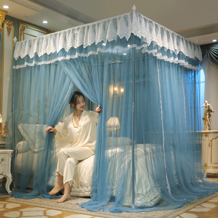91家纺网 家纺一手货源 找家纺 迷仙巢2022新款三开门落地式蚊帐-A30锦绣 锦绣-海藻蓝