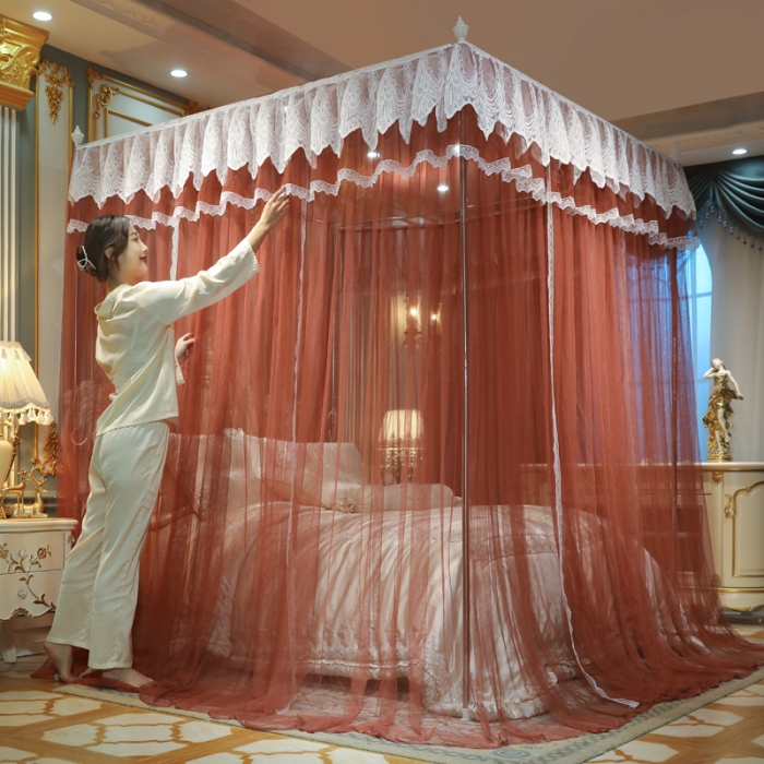 91家纺网 家纺一手货源 找家纺 迷仙巢2022新款三开门落地式蚊帐-A30锦绣 锦绣-咖色