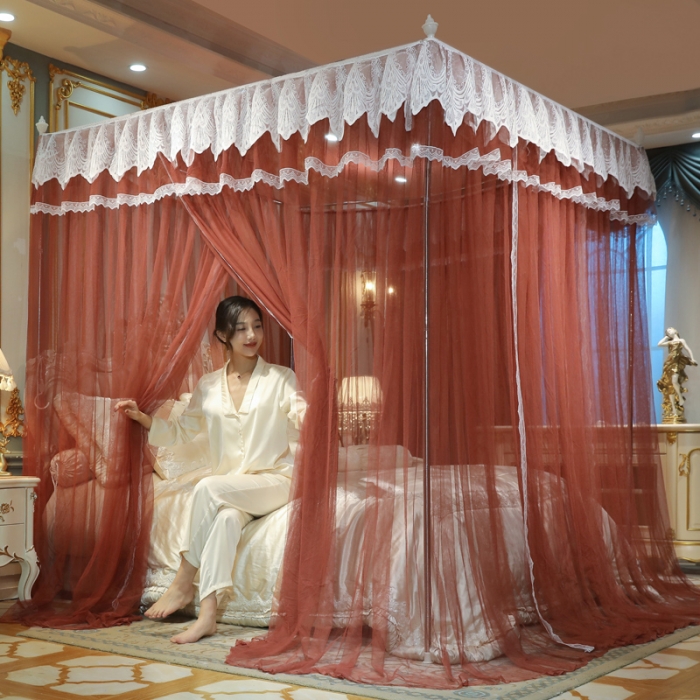 91家纺网 家纺一手货源 找家纺 迷仙巢2022新款三开门落地式蚊帐-A30锦绣 锦绣-咖色