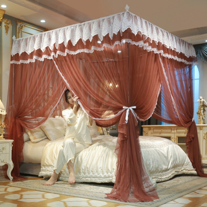 91家纺网 家纺一手货源 找家纺 迷仙巢2022新款三开门落地式蚊帐-A30锦绣 锦绣-咖色