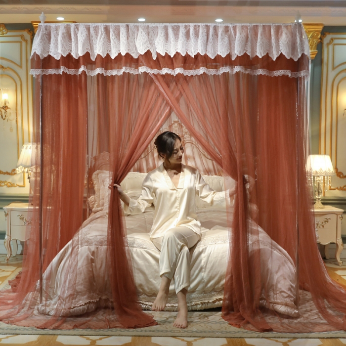 91家纺网 家纺一手货源 找家纺 迷仙巢2022新款三开门落地式蚊帐-A30锦绣 锦绣-咖色