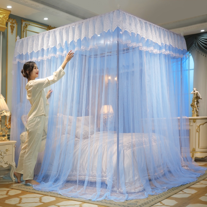 91家纺网 家纺一手货源 找家纺 迷仙巢2022新款三开门落地式蚊帐-A30锦绣 锦绣-天蓝