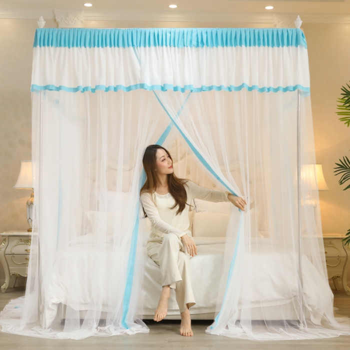 91家纺网 家纺一手货源 找家纺 （总）迷仙巢2022新款三开门落地式防尘顶蚊帐-A20清欢