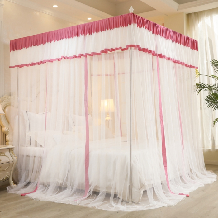 91家纺网 家纺一手货源 找家纺 迷仙巢2022新款三开门落地式防尘顶蚊帐A20清欢清欢-豆沙