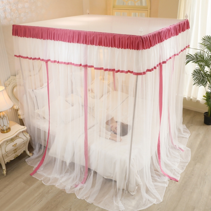 91家纺网 家纺一手货源 找家纺 迷仙巢2022新款三开门落地式防尘顶蚊帐A20清欢清欢-豆沙