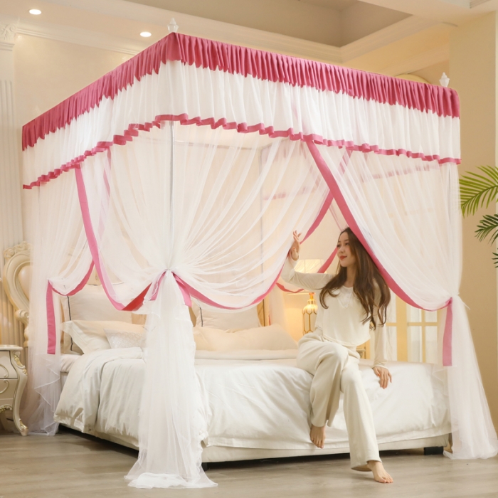 91家纺网 家纺一手货源 找家纺 迷仙巢2022新款三开门落地式防尘顶蚊帐A20清欢清欢-豆沙