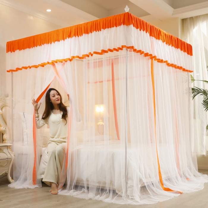 91家纺网 家纺一手货源 找家纺 迷仙巢2022新款三开门落地式防尘顶蚊帐A20清欢 欢-橘黄