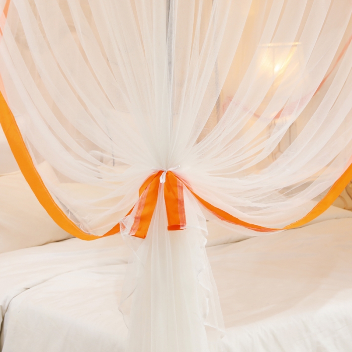 91家纺网 家纺一手货源 找家纺 迷仙巢2022新款三开门落地式防尘顶蚊帐A20清欢 欢-橘黄