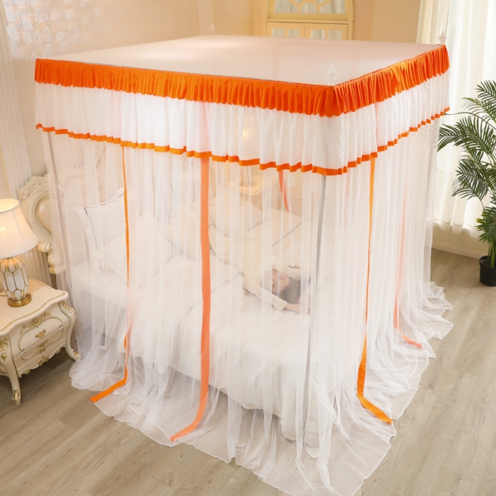 91家纺网 家纺一手货源 找家纺 迷仙巢2022新款三开门落地式防尘顶蚊帐A20清欢 欢-橘黄