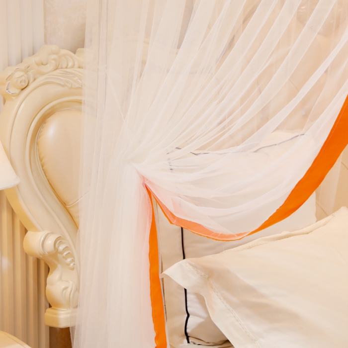 91家纺网 家纺一手货源 找家纺 迷仙巢2022新款三开门落地式防尘顶蚊帐A20清欢 欢-橘黄