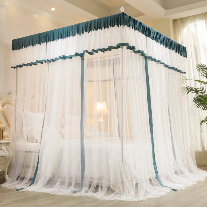 91家纺网 家纺一手货源 找家纺 迷仙巢2022新款三开门落地式防尘顶蚊帐A20清欢清欢-墨绿