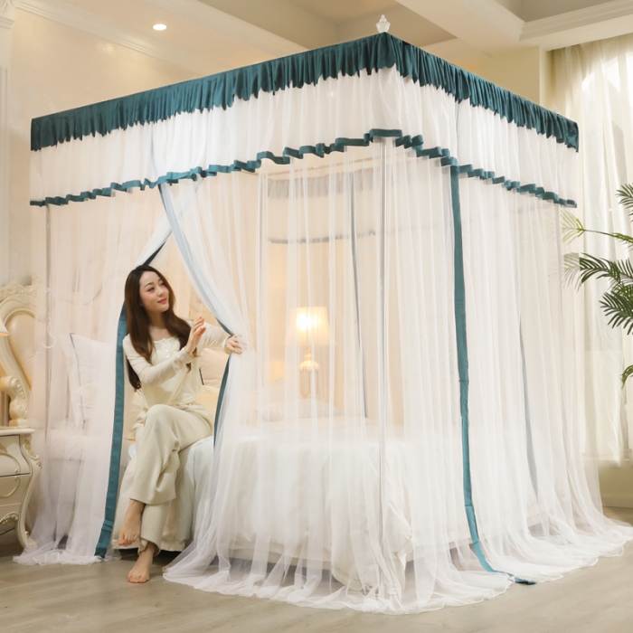 91家纺网 家纺一手货源 找家纺 迷仙巢2022新款三开门落地式防尘顶蚊帐A20清欢清欢-墨绿