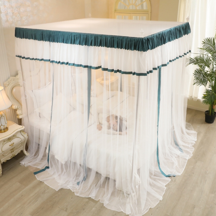 91家纺网 家纺一手货源 找家纺 迷仙巢2022新款三开门落地式防尘顶蚊帐A20清欢清欢-墨绿