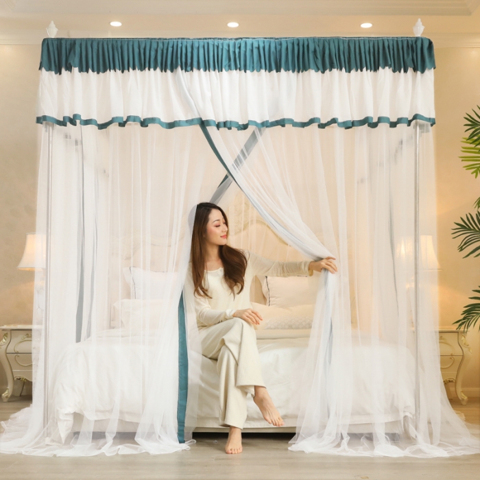 91家纺网 家纺一手货源 找家纺 迷仙巢2022新款三开门落地式防尘顶蚊帐A20清欢清欢-墨绿