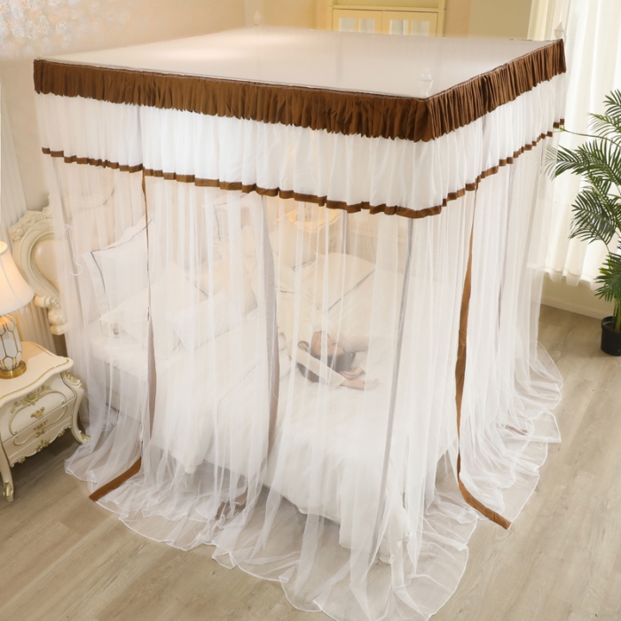 91家纺网 家纺一手货源 找家纺 迷仙巢2022新款三开门落地式防尘顶蚊帐A20清欢清欢-浅咖