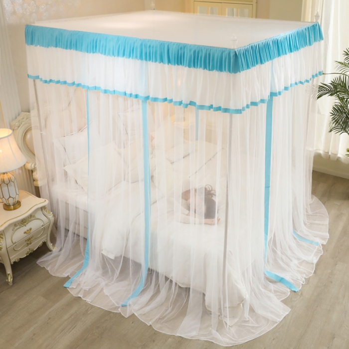 91家纺网 家纺一手货源 找家纺 迷仙巢2022新款三开门落地式防尘顶蚊帐A20清欢清欢-天蓝
