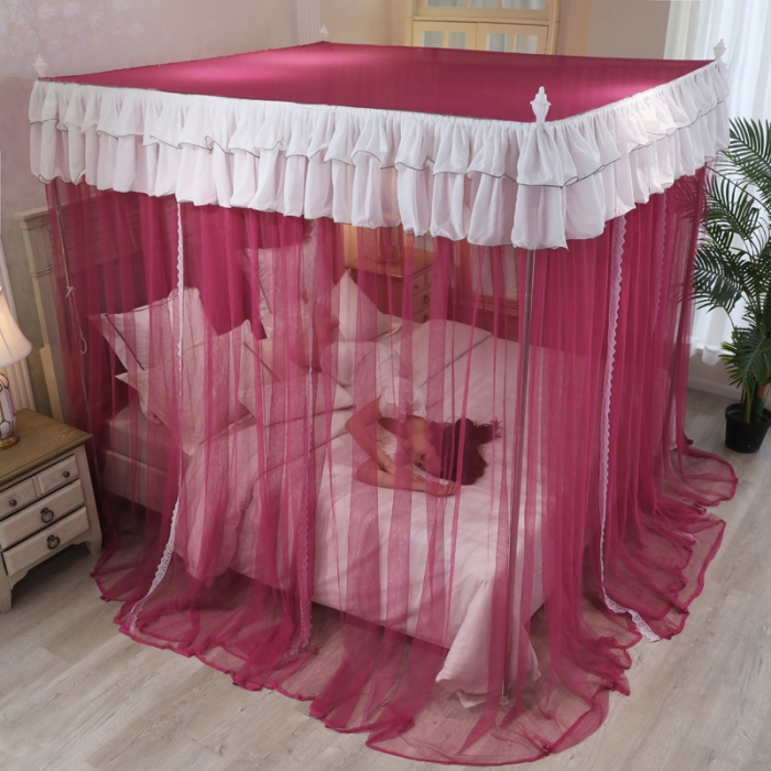 91家纺网 家纺一手货源 找家纺 迷仙巢 2022新款三开门落地式蚊帐-A10芳华 芳华-豆沙