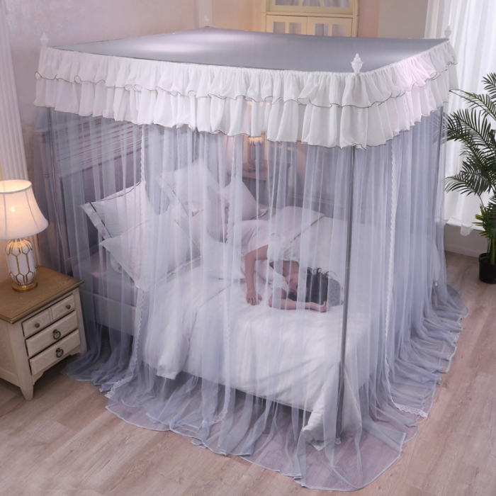 91家纺网 家纺一手货源 找家纺 迷仙巢 2022新款三开门落地式蚊帐-A10芳华芳华-高级灰