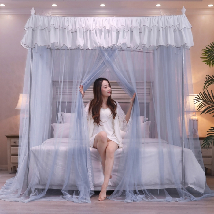 91家纺网 家纺一手货源 找家纺 迷仙巢 2022新款三开门落地式蚊帐-A10芳华芳华-高级灰