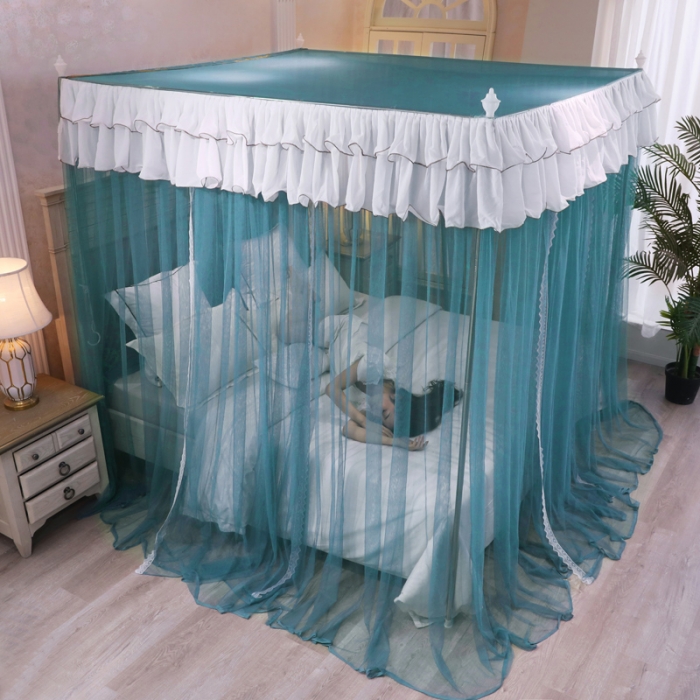 91家纺网 家纺一手货源 找家纺 迷仙巢 2022新款三开门落地式蚊帐-A10芳华芳华-海藻蓝