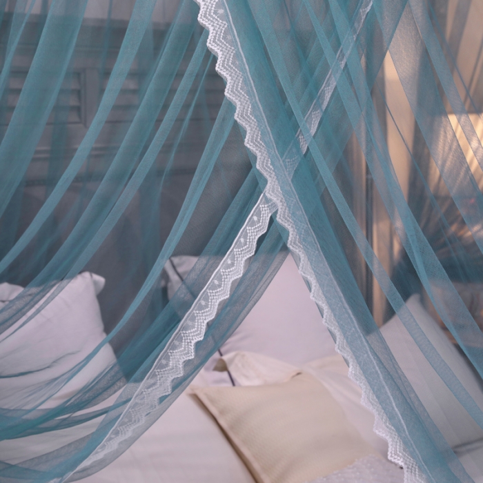 91家纺网 家纺一手货源 找家纺 迷仙巢 2022新款三开门落地式蚊帐-A10芳华芳华-海藻蓝