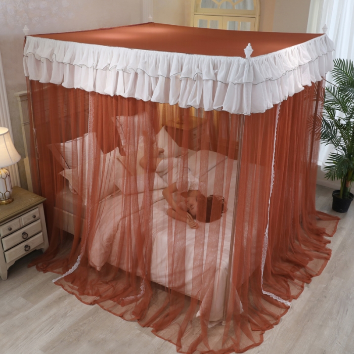 91家纺网 家纺一手货源 找家纺 迷仙巢 2022新款三开门落地式蚊帐-A10芳华 芳华-咖色