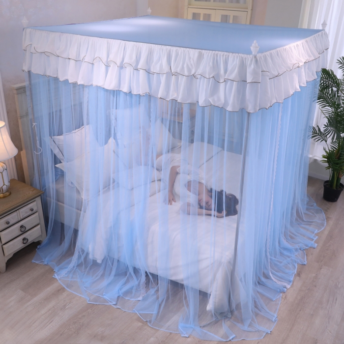 91家纺网 家纺一手货源 找家纺 迷仙巢 2022新款三开门落地式蚊帐-A10芳华 芳华-天蓝