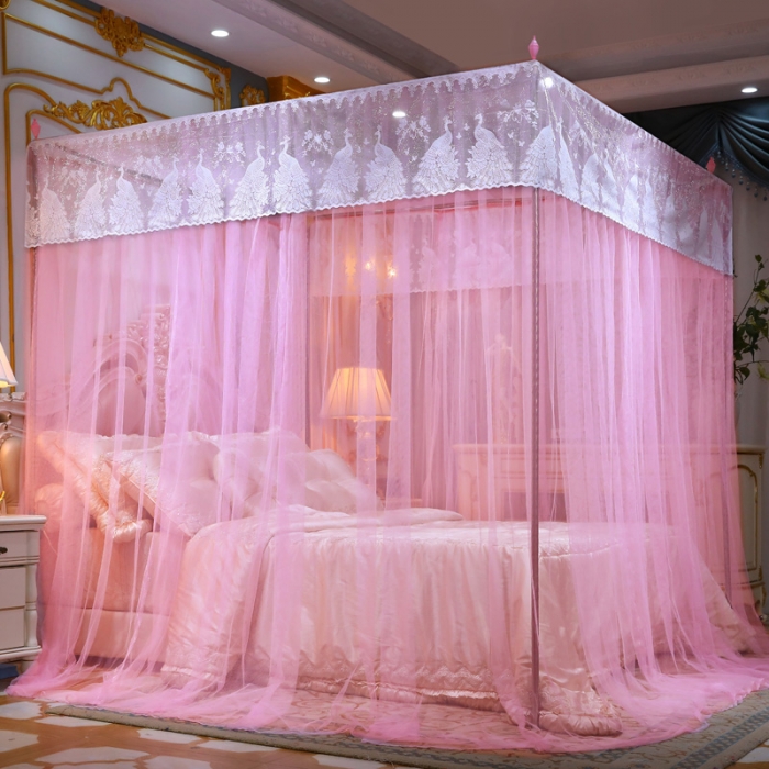 91家纺网 家纺一手货源 找家纺 迷仙巢家纺 新款宫廷三开门落地蚊帐-C70风华绝代孔雀粉