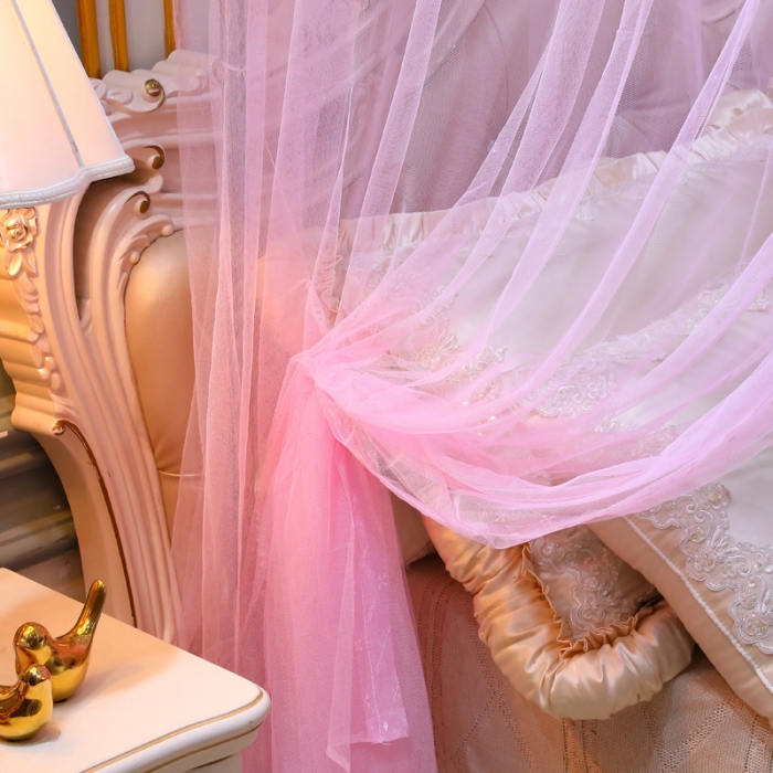 91家纺网 家纺一手货源 找家纺 迷仙巢家纺 新款宫廷三开门落地蚊帐-C70风华绝代孔雀粉