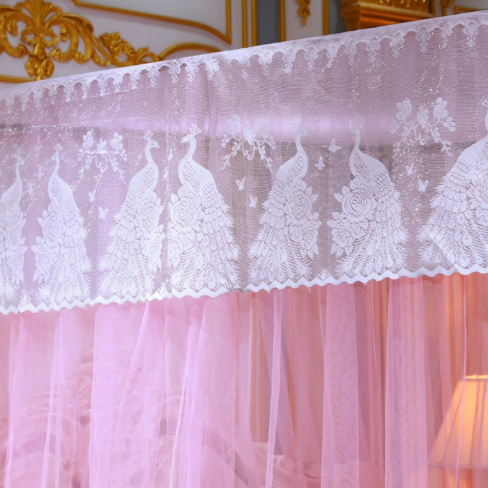 91家纺网 家纺一手货源 找家纺 迷仙巢家纺 新款宫廷三开门落地蚊帐-C70风华绝代孔雀粉