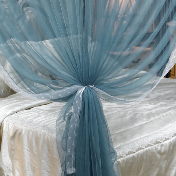 91家纺网 家纺一手货源 找家纺 迷仙巢家纺 新款宫廷三开门落地蚊帐-C70风华绝代孔雀蓝